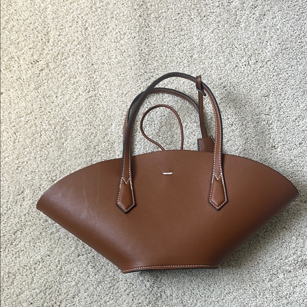 Zara Brown Leather Shoulder Bag with Geometric Design